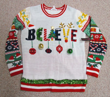 NWT No Boundaries Women's Christmas Sweater With Bells Ornaments "Believe" 3XL