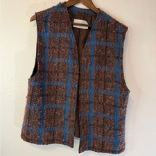 Vintage Plaid Vest in Brown and Blue