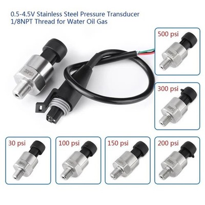 DC 5V Pressure Transducer Sensor 1/8 NPT Oil Water Stainless Steel 30-500 PSI