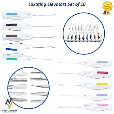 Dental Elevators Tooth Extraction Luxating Root Tip Implant Surgical Set of 10