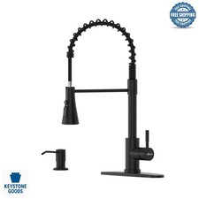 Matte Black Commercial Spring Kitchen Faucet with Soap Dispenser, Pull-Down S...