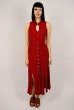 90s Button Up Dress (6) red vintage midi Fashion Bug keyhole boho hippie cute