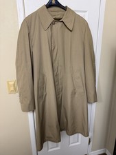 Vintage London Fog Mens Trench Coat Zip Out Faux Fur Liner Khaki Beige Size 44L