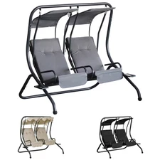 2 Seat Modern Outdoor Swing Chairs With Handrails and Removable Canopy