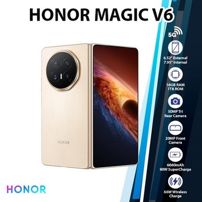 (New) HONOR Magic V6 5G Android Cell Phone (16GB+512GB/GOLD/Dual SIM/Unlocked)