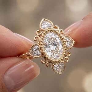 Authentic 10x8mm Oval D/VVS1 Moissanite Engagement Wedding Ring 14K Yellow Gold Plated