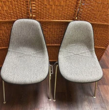 Herman Miller Eames DSS-U Fiberglass Stacking Chairs Pair Upholstered 1982