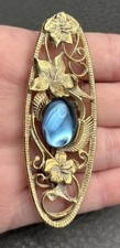 Vintage Gold Tone Blue Cabochon Victorian Rev...