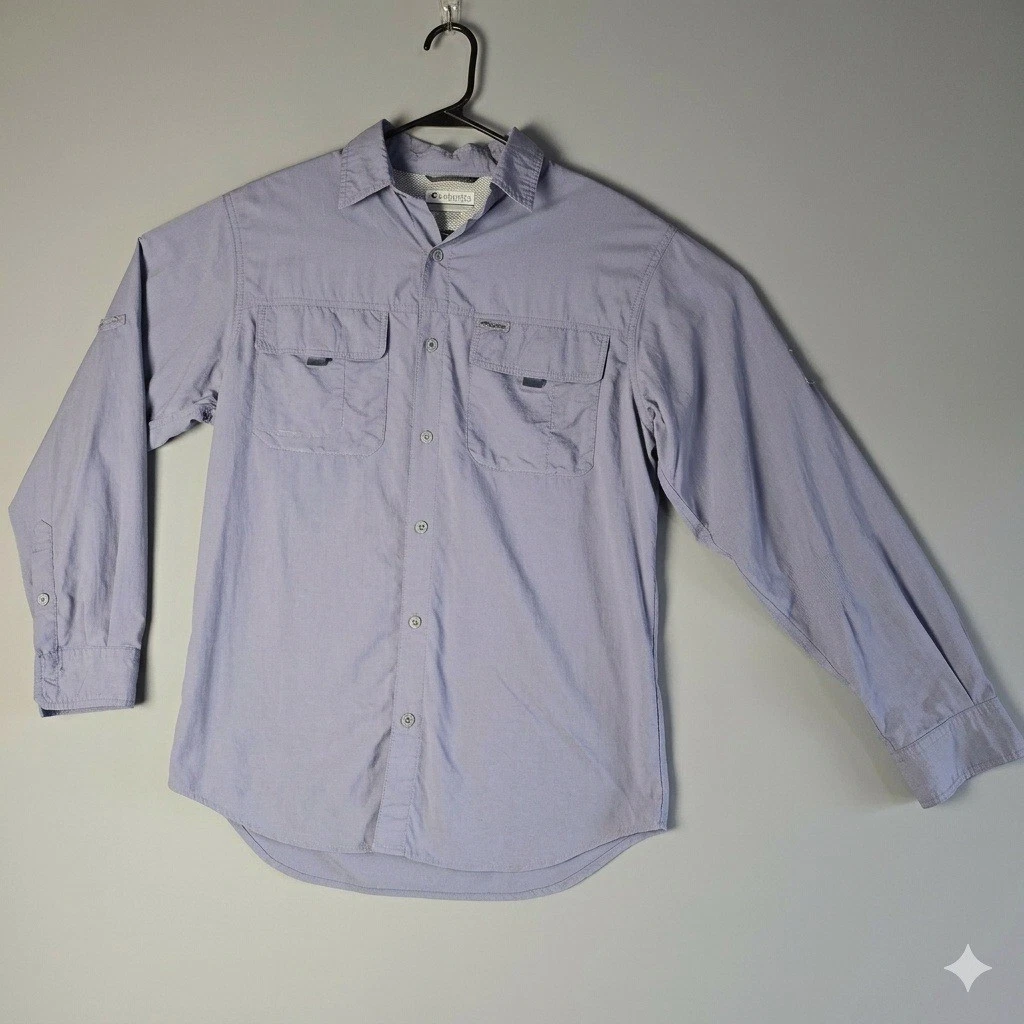 Columbia Titanium Omni-Shade Mens Long Sleeve Hiking Shirt Gray Blue Large