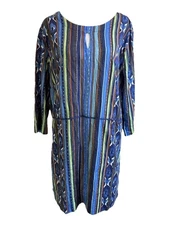 J. Peterman Striped Kaftan sheath Dress sz XL 100% cotton Boho made in india