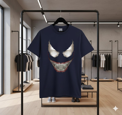 Symbiote Monster Face Graphic Dark Blue Unisex T-Shirt - S023