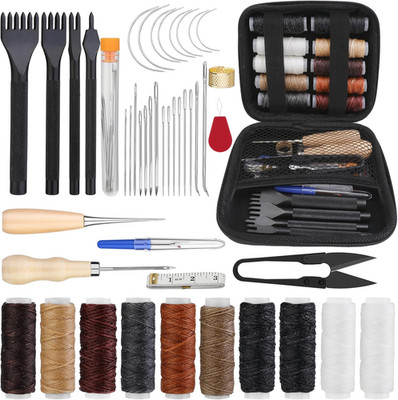 46 Pcs Leather Stitching Sewing Kit,Sewing Tools Kit with 4Mm Lacing Stitching C