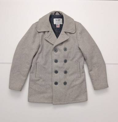 Schott NYC U.S. 740N Pea Jacket Grau Wolle Made in USA Größe 36 Vintage