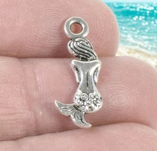 12 Antique Silver Mermaid Charms Ocean Jewelry Making Pendants DIY Craft Supply