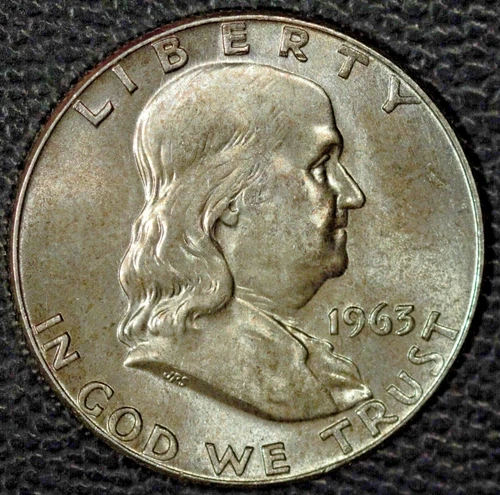 1963-D Franklin Half Dollar, Gem BU+,  Toned