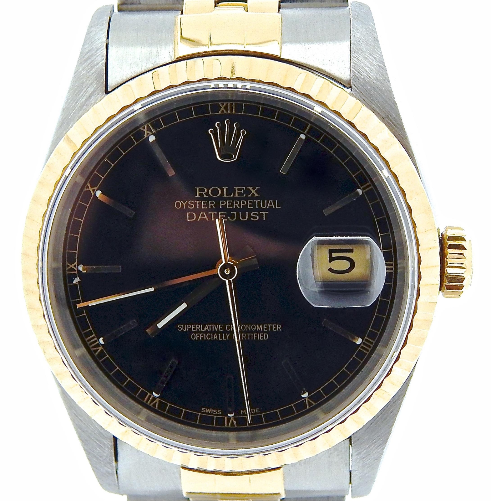 Rolex Datejust Mens 18K Yellow Gold Stainless Steel Watch Jubilee Black 16233