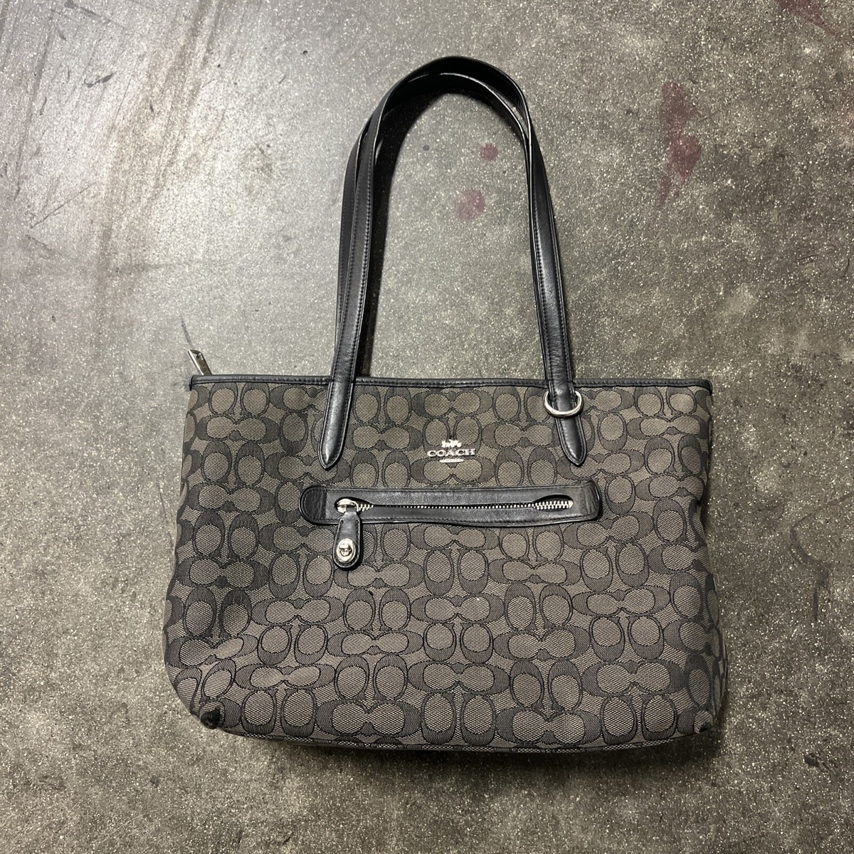 Coach 37229 Black Gray Signature C Jacquard Tote Bag | eBay