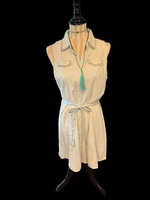 Cotton Express Dress Light Denim Button Down Rose Gold Accents