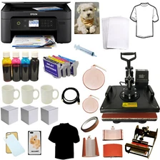 5in1 Combo Sublimation Heat Press Wireles Epson Printer Tshirts Mug Bundle
