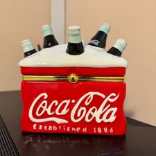 Coca-Cola Bottles Ceramic Cooler Hinged Lid Box By Houston Harvest Christmas
