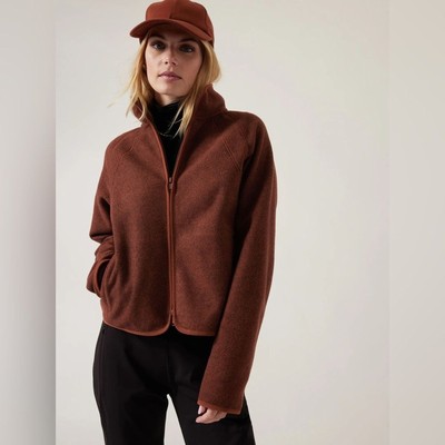 Athleta Stroll Fleece Full Zip Jacket brown sz XS