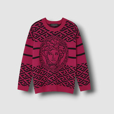 $405 Versace Kids Girl's Purple Greca Long-Sleeved Pullover Sweater Size 6A