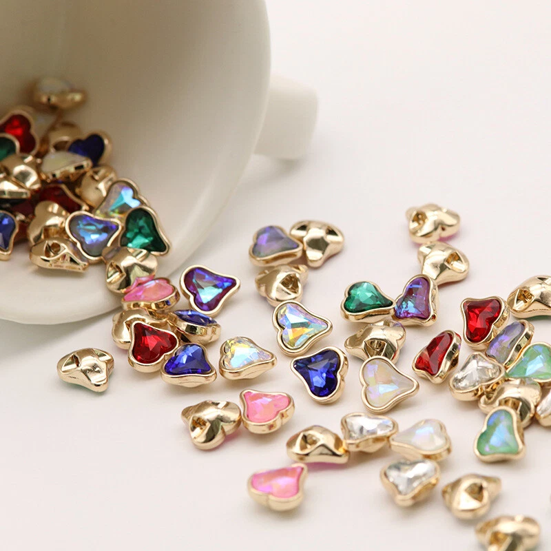 20PCS Crystal Buttons For Shirt Blouse Heart Shape Small Sewing DIY Crafts 10mm - Image 2 of 4