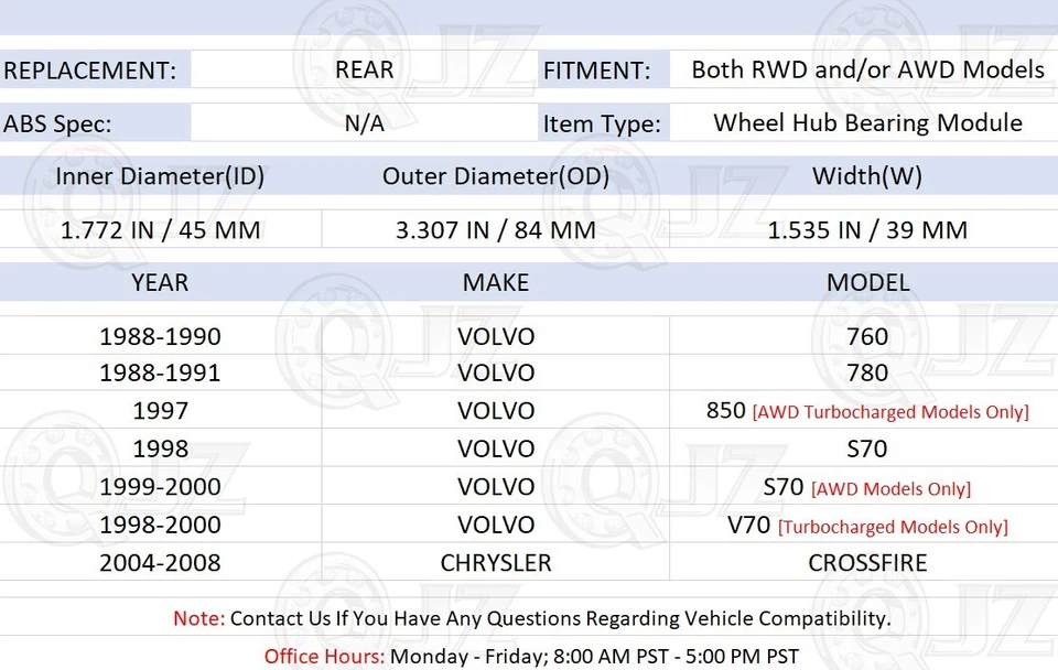 [TRASERO (cantidad 1)] Nuevo cojinete de cubo de rueda 513130 [84 mm OD] para Volvo S70 1998-2000 AWD Foto 2 de 4