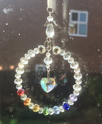   Regenbogen Kristall Traumfänger Schutzengel Herz & Heiligenschein Danke Geschenk