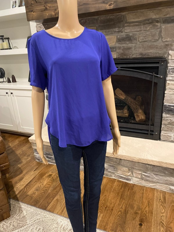 Lush by Nordstrom Size S Women's Blue Hi-Low Hem Short Sleeve Blouse - 022