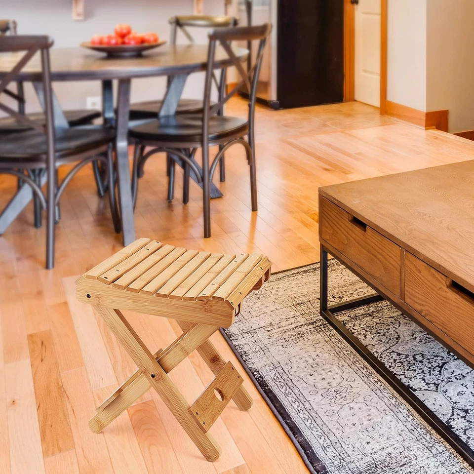 2 Pack 12 Inch Bamboo Folding Stool, Natural Shower Bench Toilet Stool - Image 2 of 4