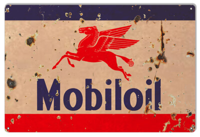 MOBILOIL RED FLYING PEGASUS HORSE 24" HEAVY DUTY USA MADE METAL GAS OIL ...
