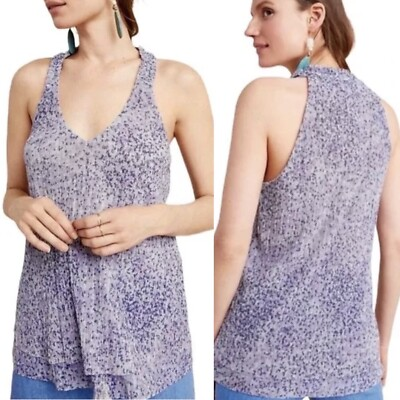 #ad #ad By Anthropologie Purple Leopard Print Ribbed Metallic Tank Top Size Small $27.99