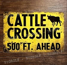 Metal Sign CATTLE CROSSING rural area cow farm farming livestock agriculture 