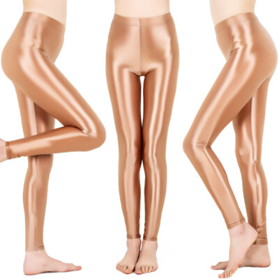 Damen Hochglanz Leggings Satin Tanz Leggings Shiny Glänzend Yoga Fitness Leggins