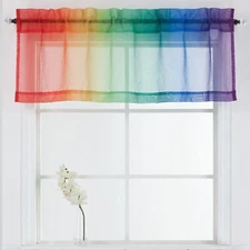 EHP 1 Piece Rainbow Ombre Rod Pocket Sheer Valance for Bedrooms, Playrooms