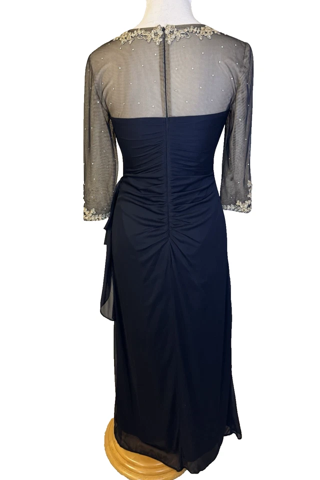 Vestido Formal Largo Xscape 8P Negro Dorado Bordado Boda Crucero Fiesta Formal Foto 3 de 4