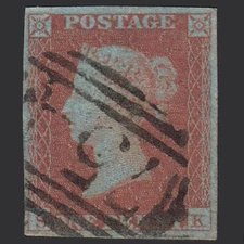 F6_21 GB QV 1841 1d V BLUED PLATE 117 SG8A-B1(2) SK FU 4M STRATFORD-ON-AVON 754