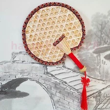 cloth wrapped Chinese summer hand cranked mosquito fan Traditional woven straw