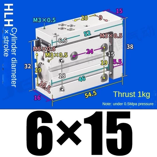 Pistone cilindro pneumatico tipo guida tavolo laterale aria HLH6 10S/15S/20S/30S - Foto 14 di 17