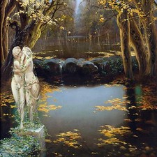 lake Autumn Statue kiss by E. Auque Tile Mural Kitchen Backsplash Marble Ceramic