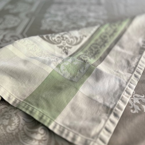 Garnier Thiebaut - Beauregard Jacquard French Tablecloth 73x92" Green Vert Taupe - Picture 17 of 21