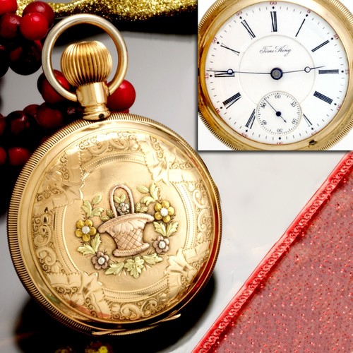 Illinois Time King Pocket Watch with Heavy 14K Multicolor Gold Hunter Case - Picture 8 of 8