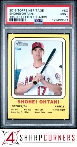 2018 TOPPS HERITAGE 1969 COLLECTOR CARDS #SO SHOHEI OHTANI RC PSA 9