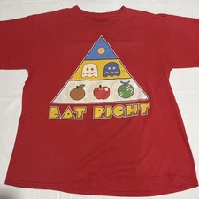 Pac Man Food Chart Pyramid Red T Shirt Men's Large Retro