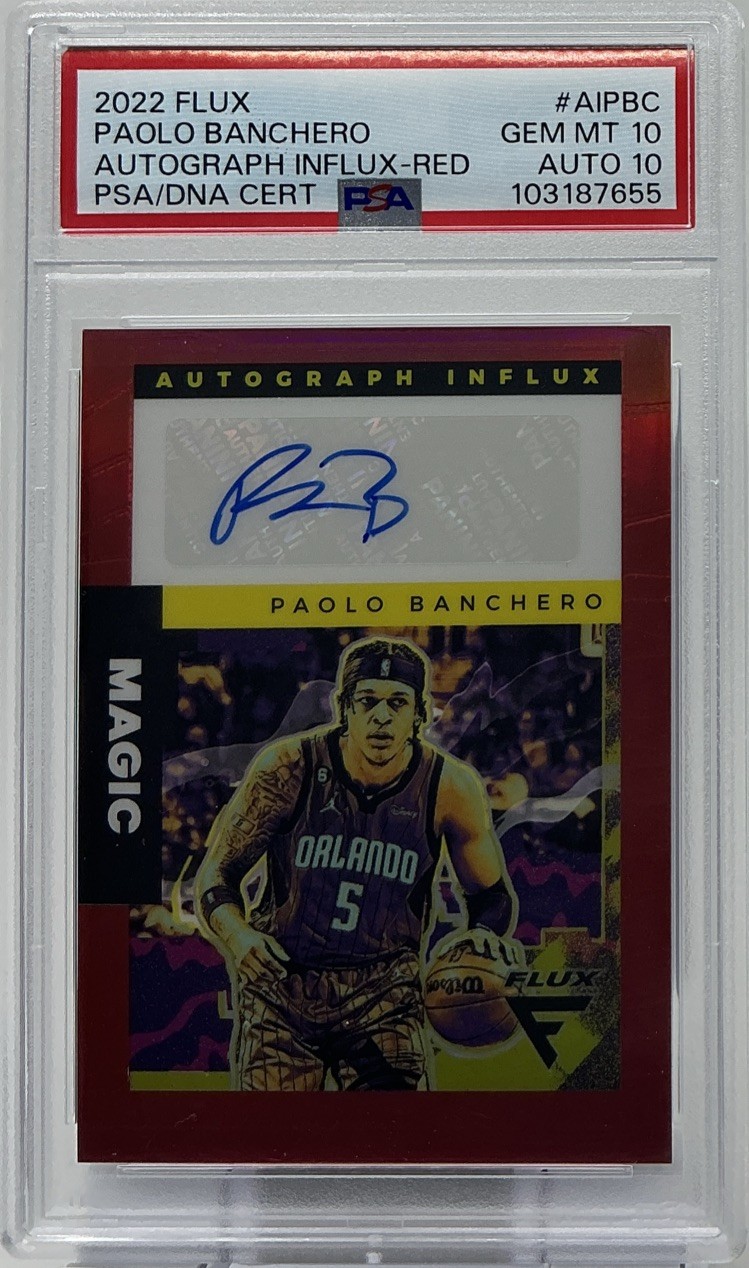 Paolo Banchero Rookie Auto PSA 10/10- 2022 Panini Flux ‘Influx Red Prizm’ /49