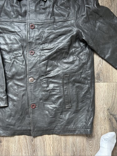 Chevignon Men's Leather Jacket XL Black Button-Up Coat 48 In Chest 32 In Length - Picture 3 of 20