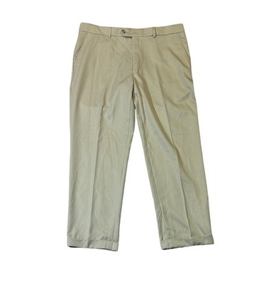 Maus & Hoffman mens 36x27 khaki tan polyester performance chino pants EUC