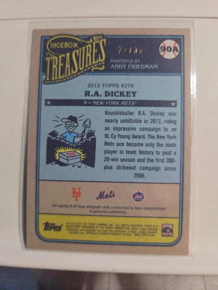 R.A. Dickey Auto 31/35 2025 Topps Shoebox Treasures Andy Friedman Logo Laminado Foto 2 de 2