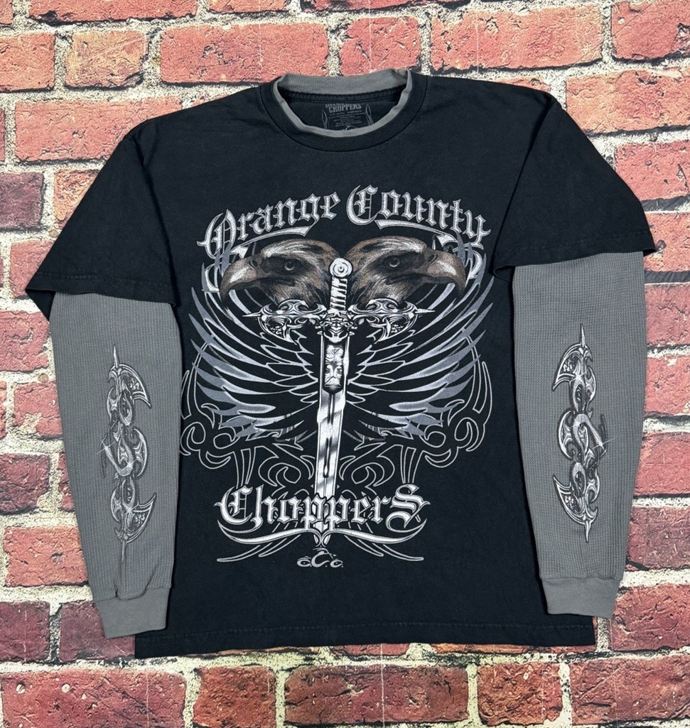 Vtg Orange County Choppers Thermal Tribal Sword Long Sleeve T